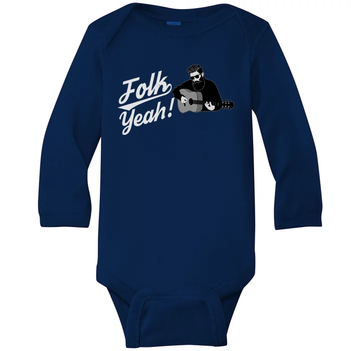 Funny Hipster Folk Yeah! Folk Music Acoustic Guitar Lover Baby Long Sleeve Bodysuit