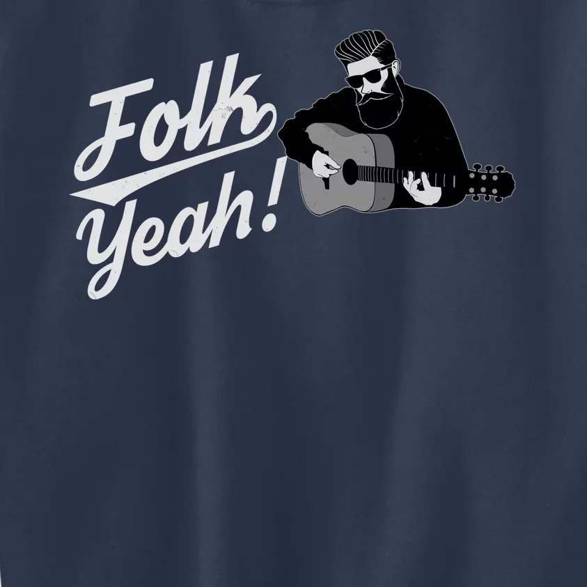 Funny Hipster Folk Yeah! Folk Music Acoustic Guitar Lover Kids Sweatshirt