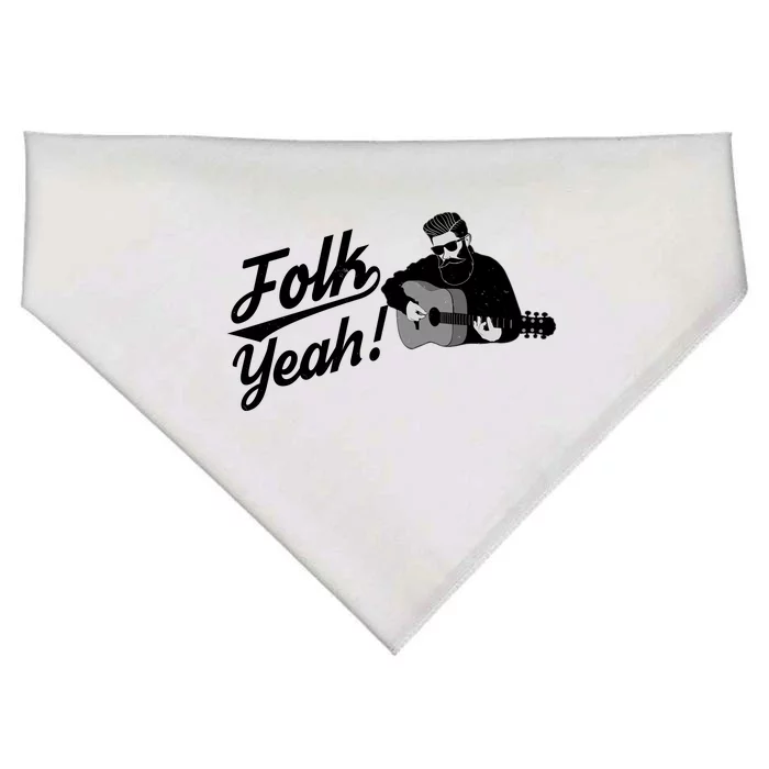 Funny Hipster Folk Yeah! Folk Music Acoustic Guitar Lover USA-Made Doggie Bandana