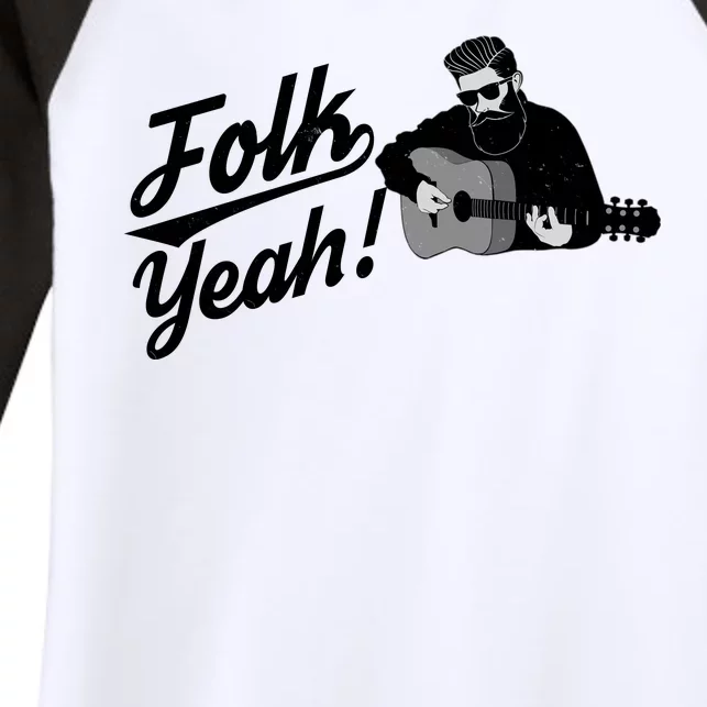 Funny Hipster Folk Yeah! Folk Music Acoustic Guitar Lover Women's Tri-Blend 3/4-Sleeve Raglan Shirt