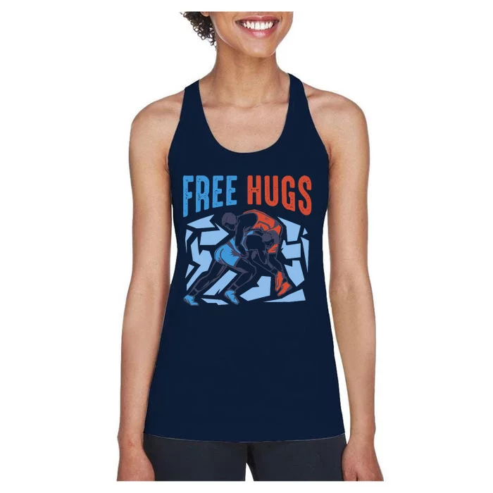 Free Hugs Funny Wrestling Gifts For Wrestlers Boy Women's Racerback Tank