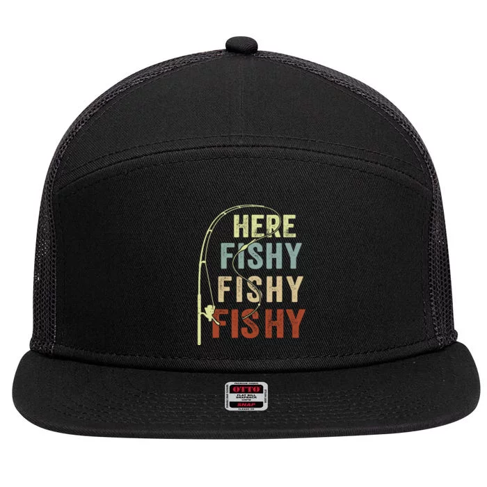 Fishingshirt Herefishy Funny 7 Panel Mesh Trucker Snapback Hat