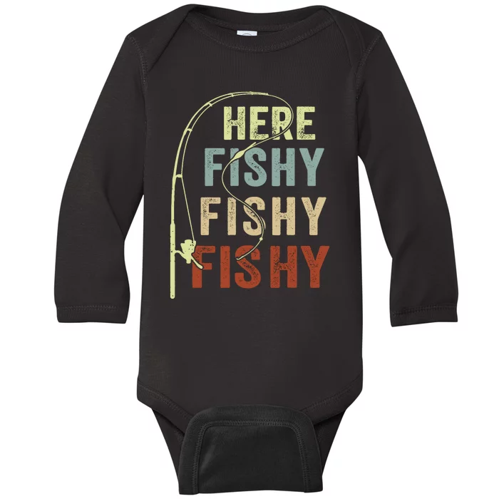 Fishingshirt Herefishy Funny Baby Long Sleeve Bodysuit