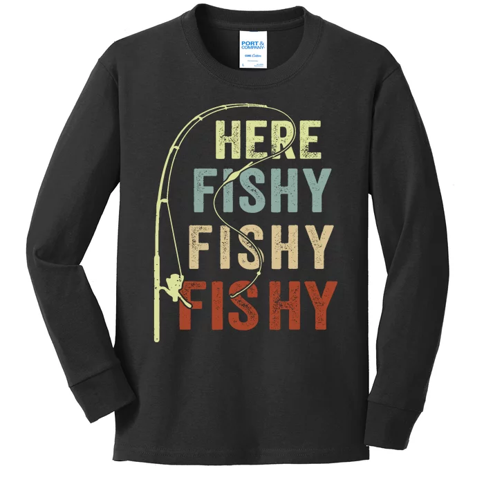 Fishingshirt Herefishy Funny Kids Long Sleeve Shirt