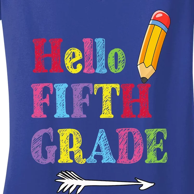 Funny Hello Fifth Grade Funny Back To The School Women's V-Neck T-Shirt