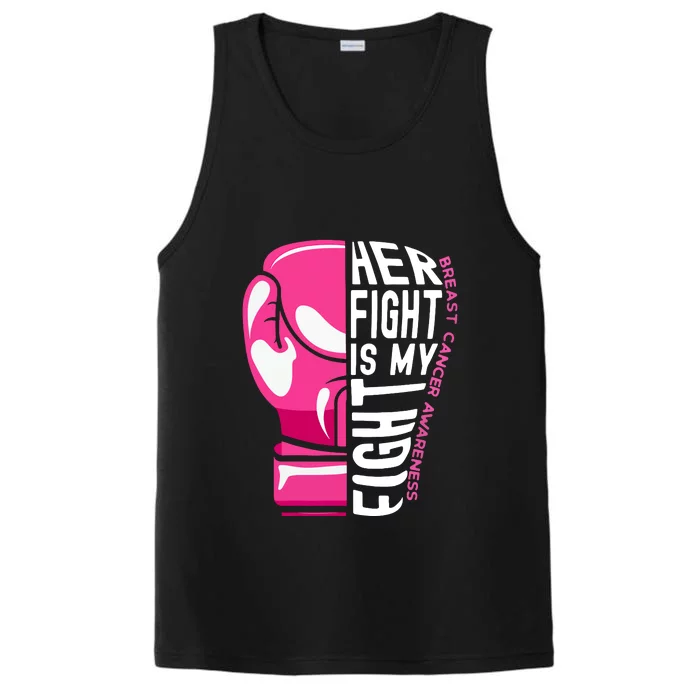 Funny Her Fight Is My Fight Boxing Glove Breast Cancer Awareness Performance Tank