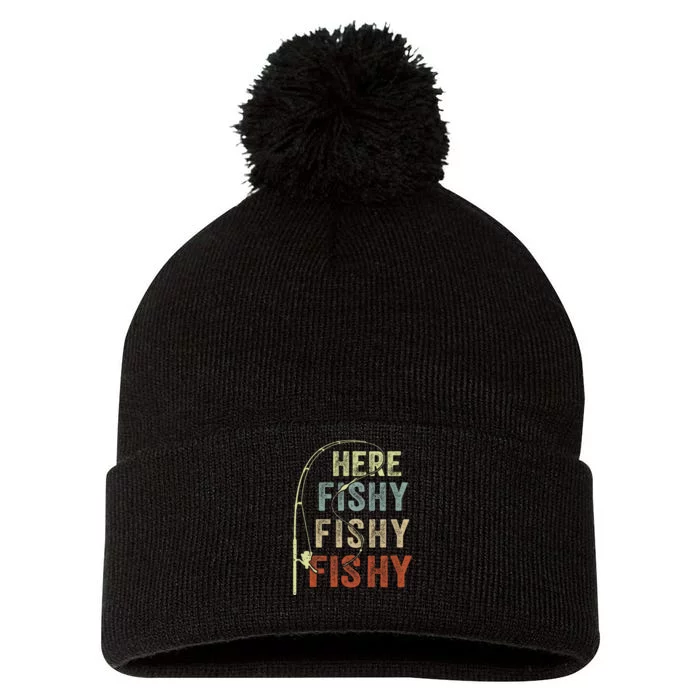 Fishing Here Fishy Funny Pom Pom 12in Knit Beanie