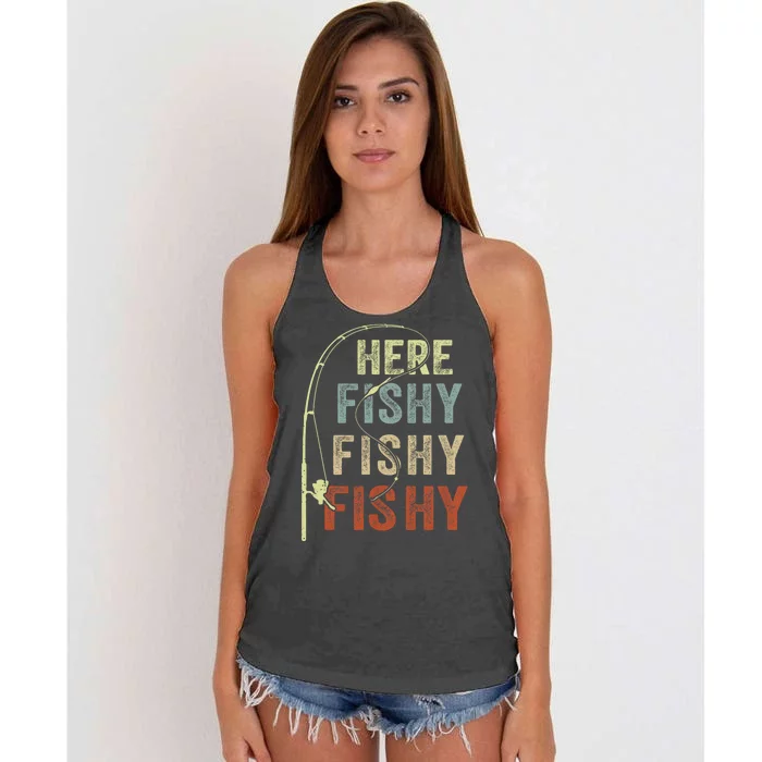 Fishing Here Fishy Funny Women's Knotted Racerback Tank