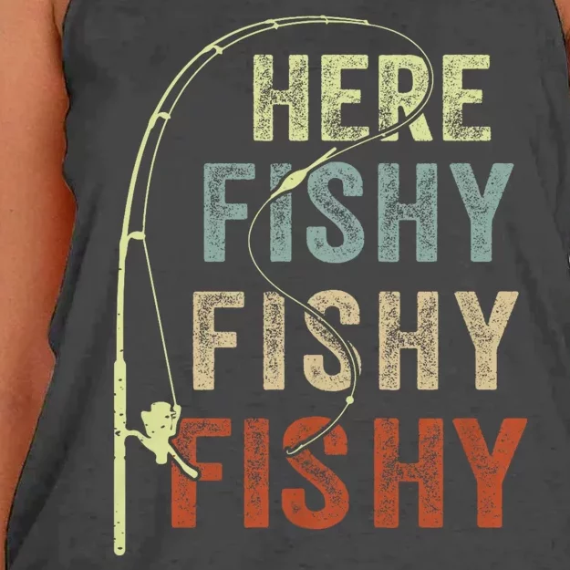 Fishing Here Fishy Funny Women's Knotted Racerback Tank