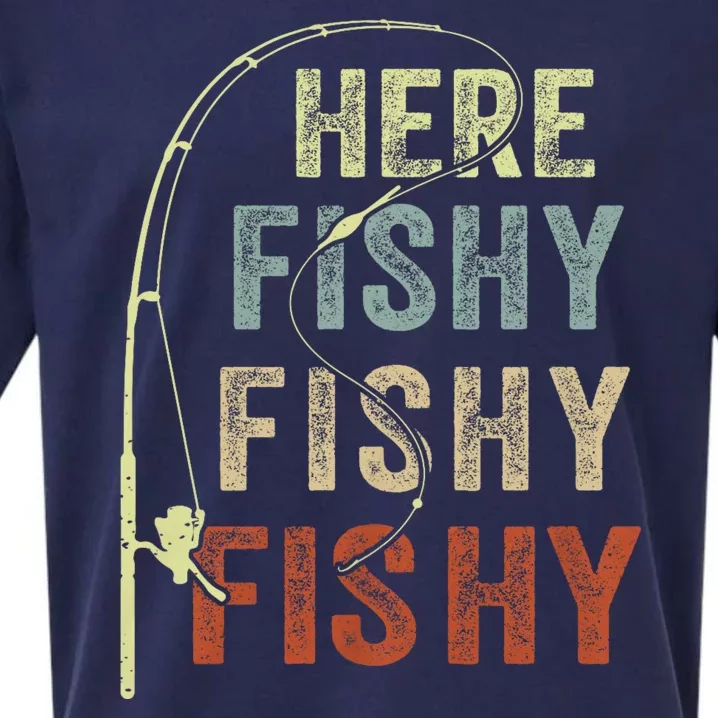 Fishing Here Fishy Funny Sueded Cloud Jersey T-Shirt