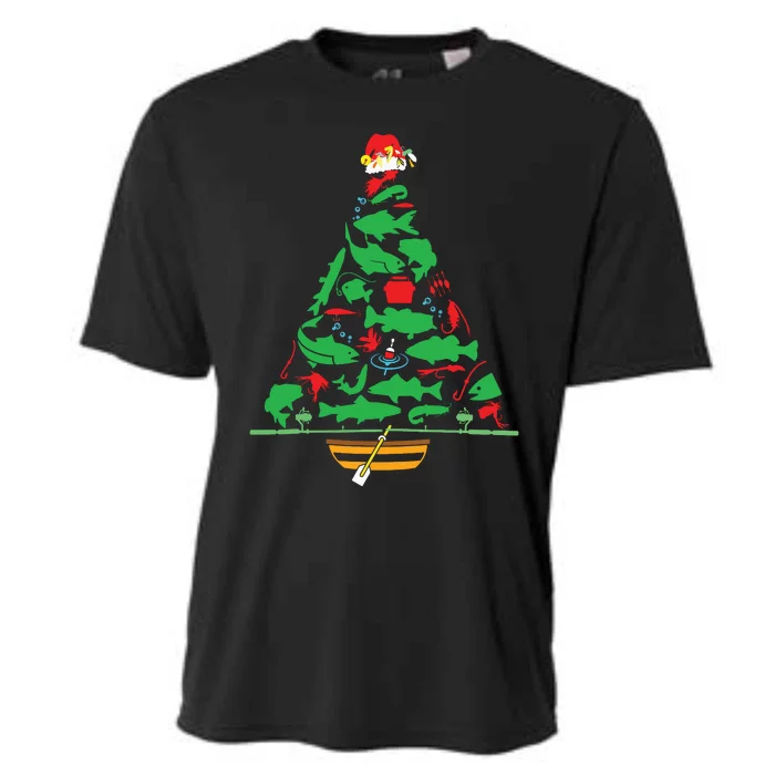 Fun Holiday Fishermans Fishing Christmas Tree Cooling Performance Crew T-Shirt