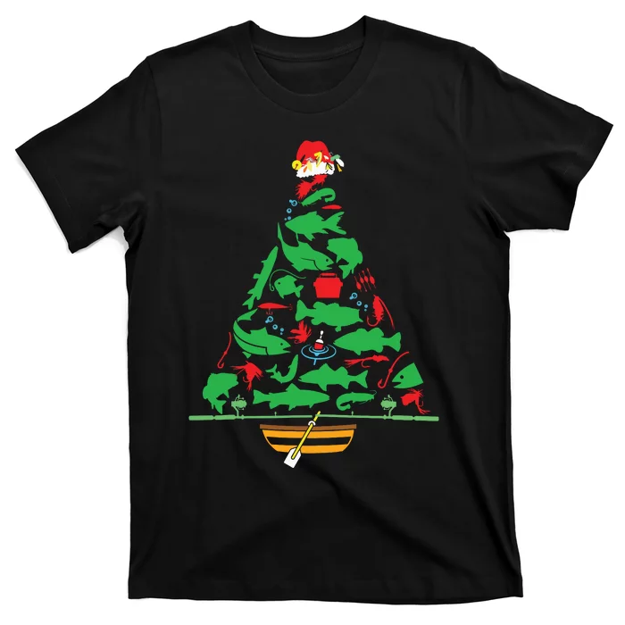 Fun Holiday Fishermans Fishing Christmas Tree T-Shirt