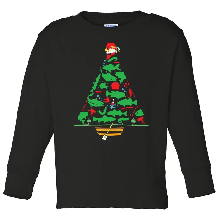 Fun Holiday Fishermans Fishing Christmas Tree Toddler Long Sleeve Shirt