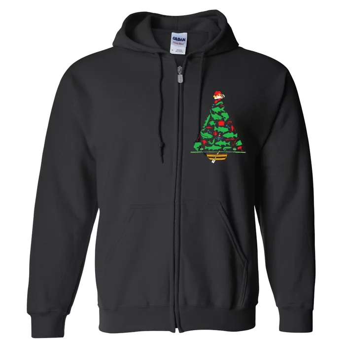 Fun Holiday Fishermans Fishing Christmas Tree Full Zip Hoodie