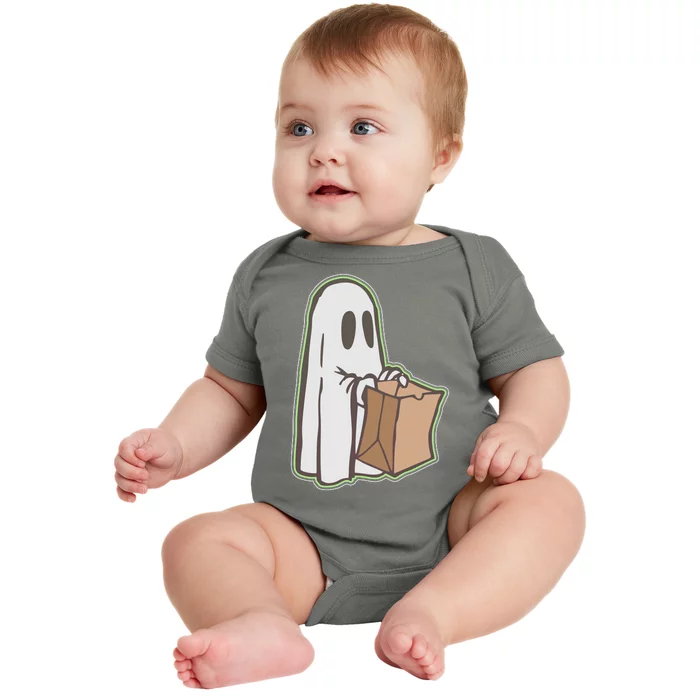 Funny Halloween Ghost with Candy Bag Baby Bodysuit