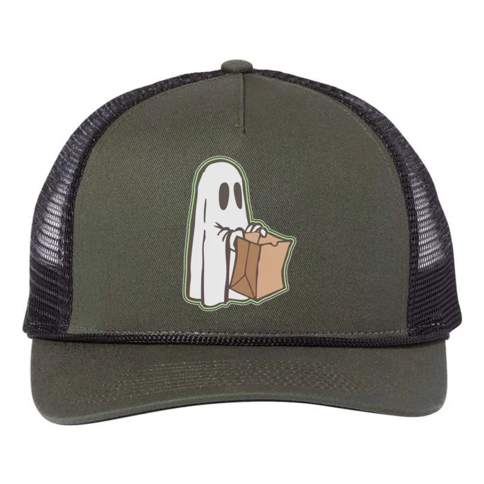 Funny Halloween Ghost with Candy Bag Retro Rope Trucker Hat Cap