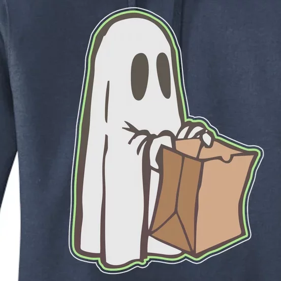 Funny Halloween Ghost with Candy Bag Women's Pullover Hoodie