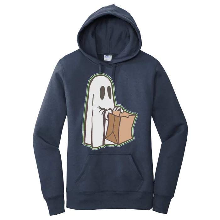 Funny Halloween Ghost with Candy Bag Women's Pullover Hoodie