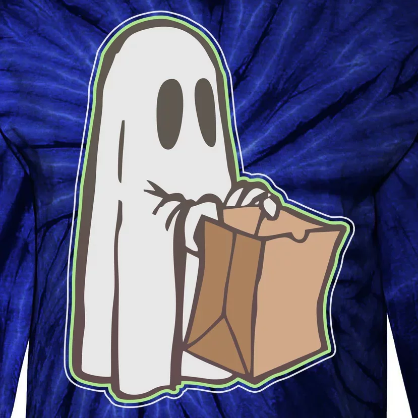 Funny Halloween Ghost with Candy Bag Tie-Dye Long Sleeve Shirt