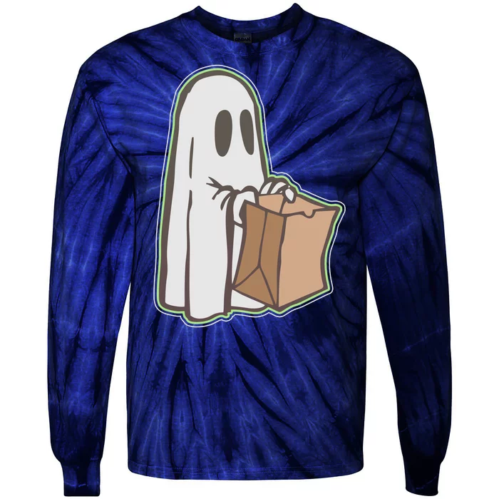 Funny Halloween Ghost with Candy Bag Tie-Dye Long Sleeve Shirt