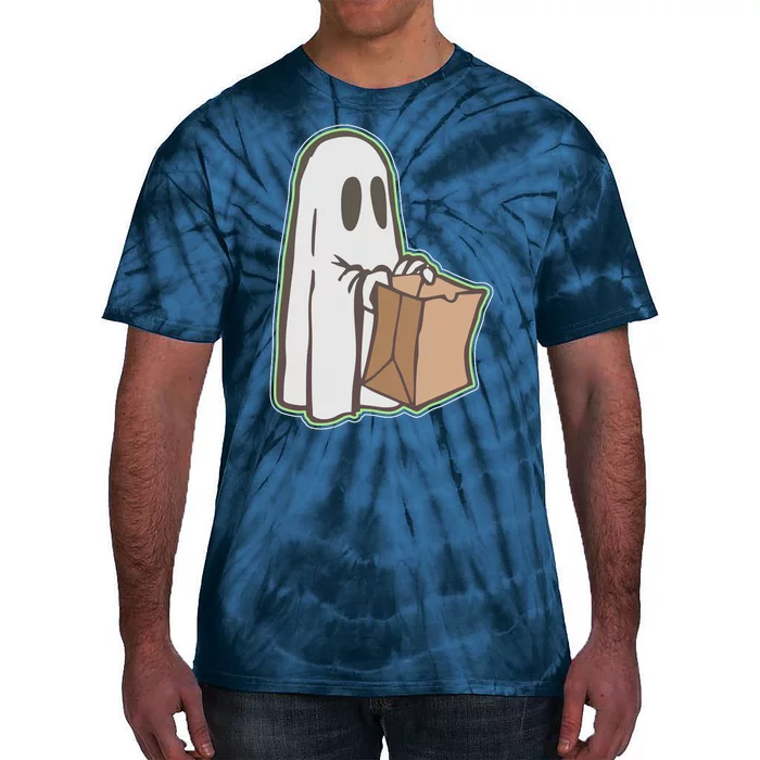 Funny Halloween Ghost with Candy Bag Tie-Dye T-Shirt