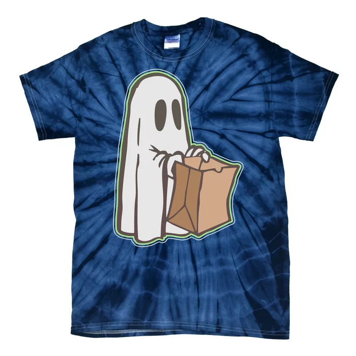 Funny Halloween Ghost with Candy Bag Tie-Dye T-Shirt