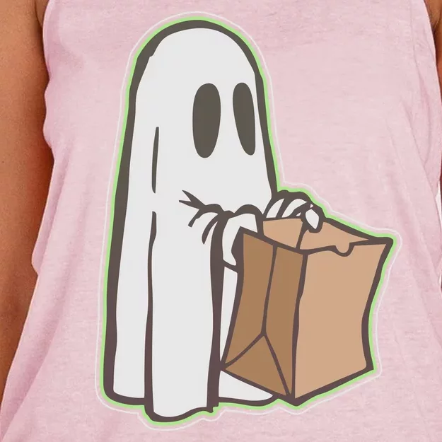 Funny Halloween Ghost with Candy Bag Women's Knotted Racerback Tank