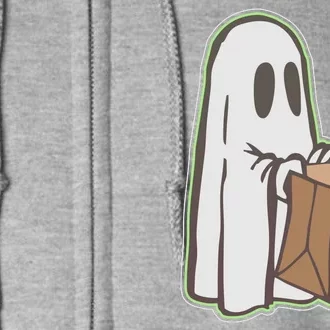 Funny Halloween Ghost with Candy Bag Full Zip Hoodie