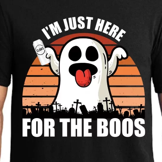 Funny Halloween Ghost Pun IM Just Here For The Boos Great Gift Pajama Set