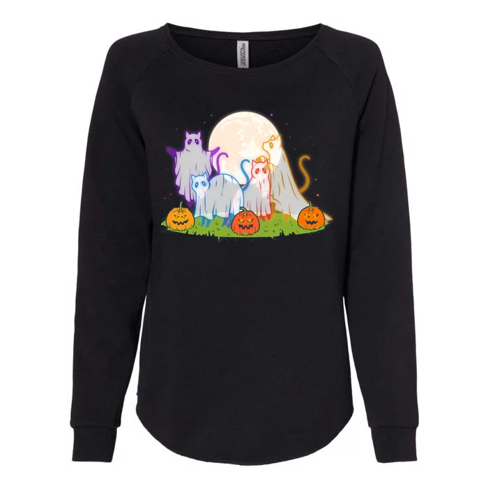 Funny Halloween Ghost Cats Womens California Wash Sweatshirt