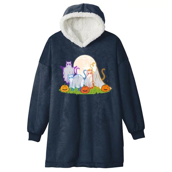 Funny Halloween Ghost Cats Hooded Wearable Blanket