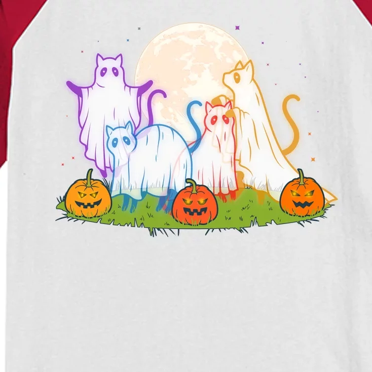 Funny Halloween Ghost Cats Kids Colorblock Raglan Jersey