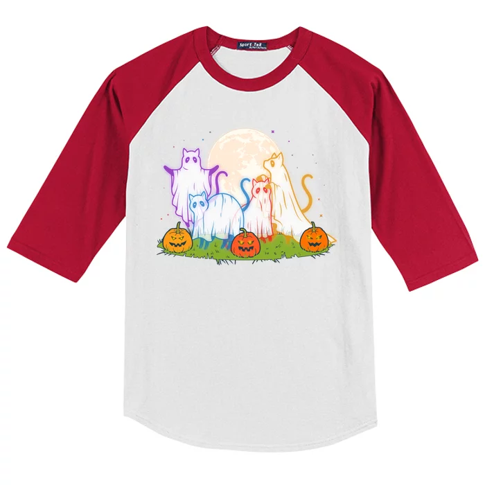 Funny Halloween Ghost Cats Kids Colorblock Raglan Jersey