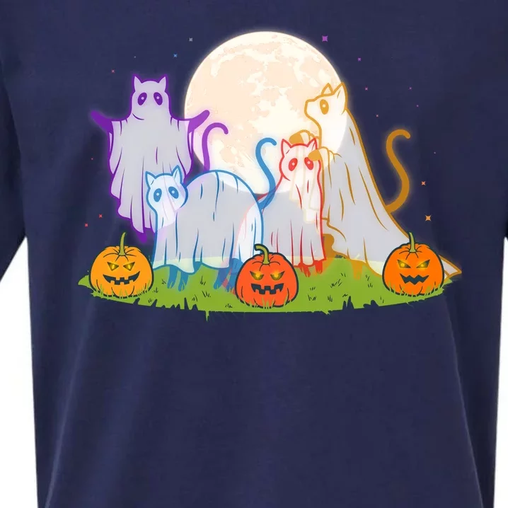 Funny Halloween Ghost Cats Sueded Cloud Jersey T-Shirt