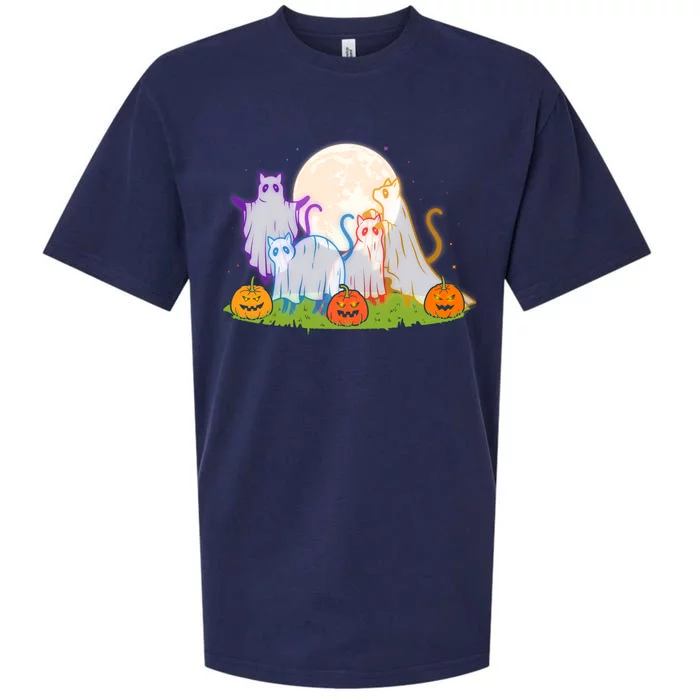 Funny Halloween Ghost Cats Sueded Cloud Jersey T-Shirt