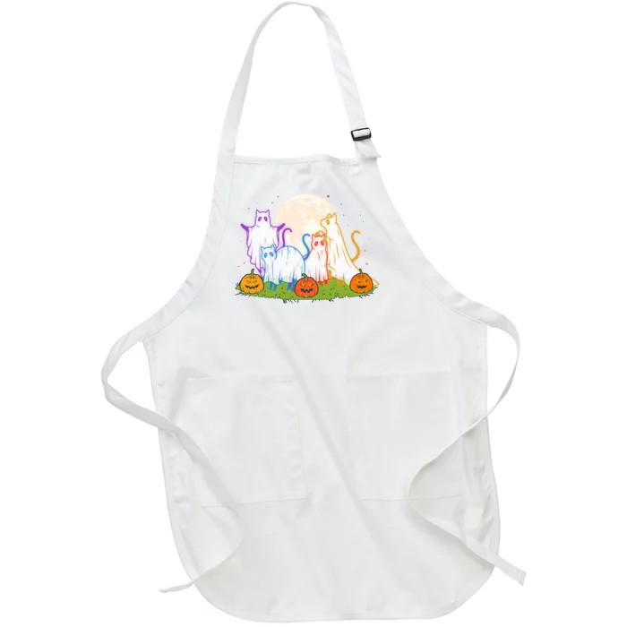 Funny Halloween Ghost Cats Full-Length Apron With Pocket