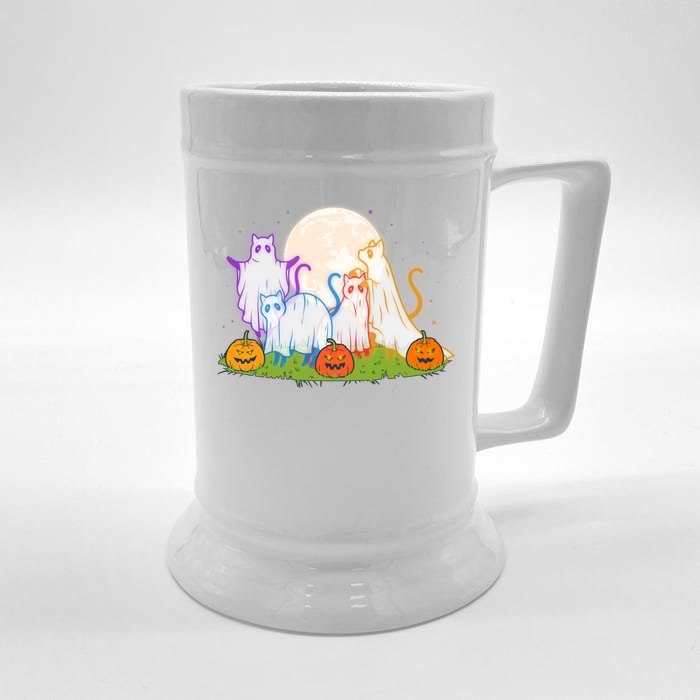 Funny Halloween Ghost Cats Front & Back Beer Stein