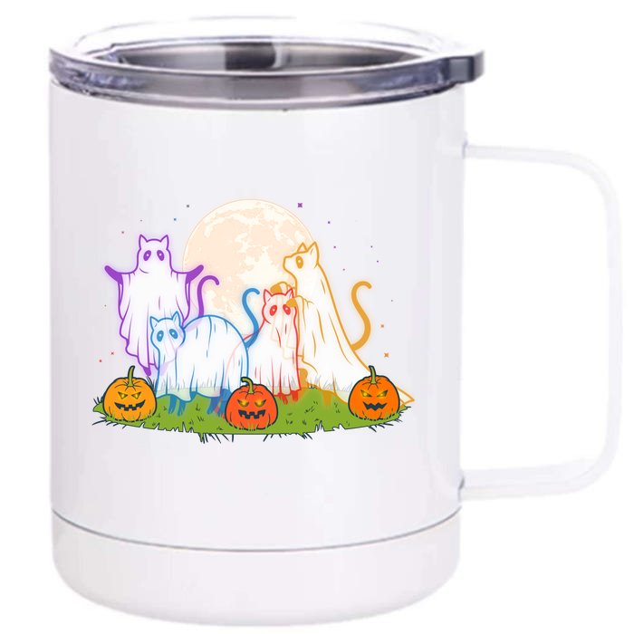 Funny Halloween Ghost Cats Front & Back 12oz Stainless Steel Tumbler Cup