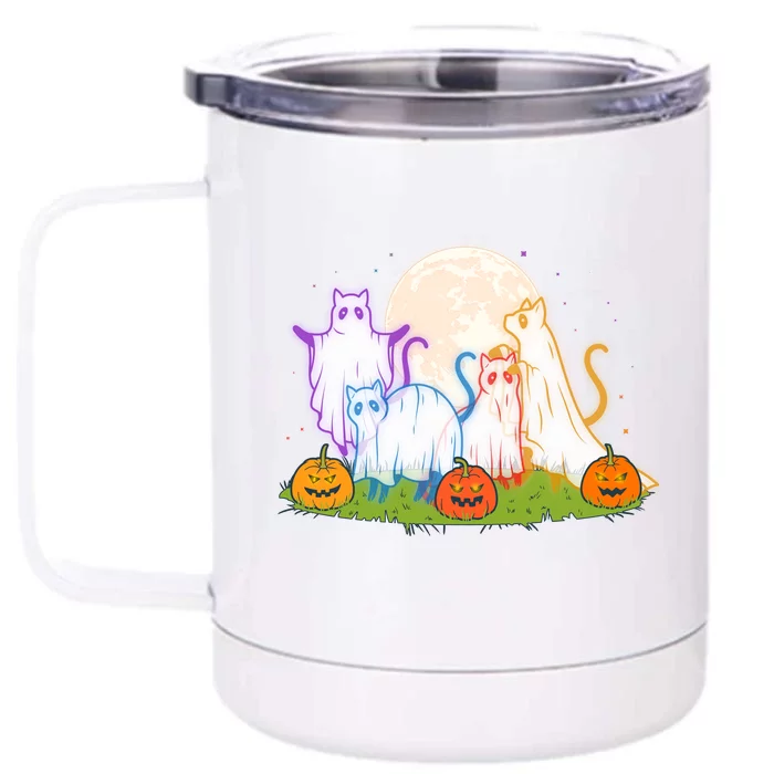 Funny Halloween Ghost Cats Front & Back 12oz Stainless Steel Tumbler Cup