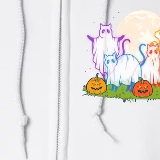 Funny Halloween Ghost Cats Full Zip Hoodie