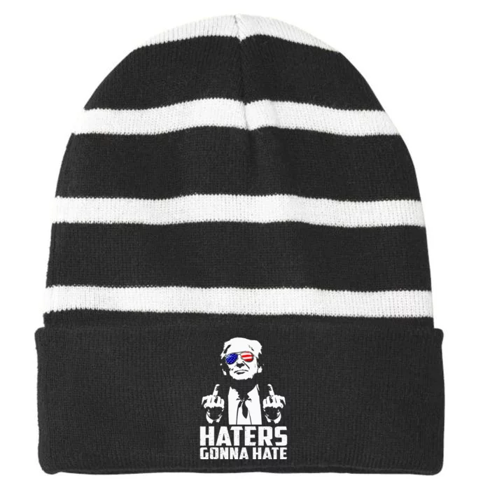 Funny Haters Gonna Hate President Donald Trump Striped Beanie with Solid Band