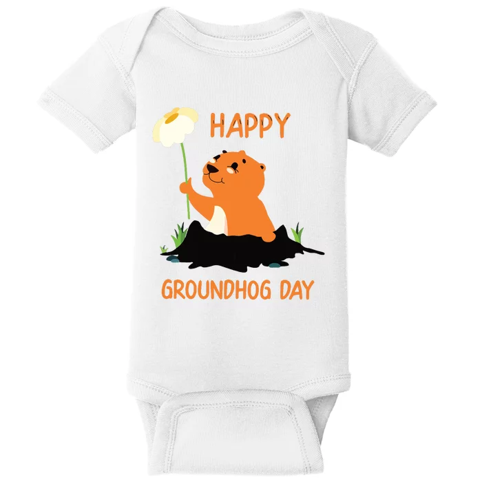 Funny Happy Groundhog Day 2024 Baby Bodysuit