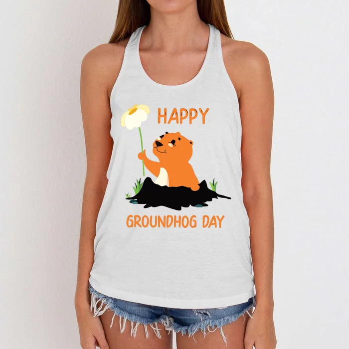 Funny Happy Groundhog Day 2024 Women's Knotted Racerback Tank