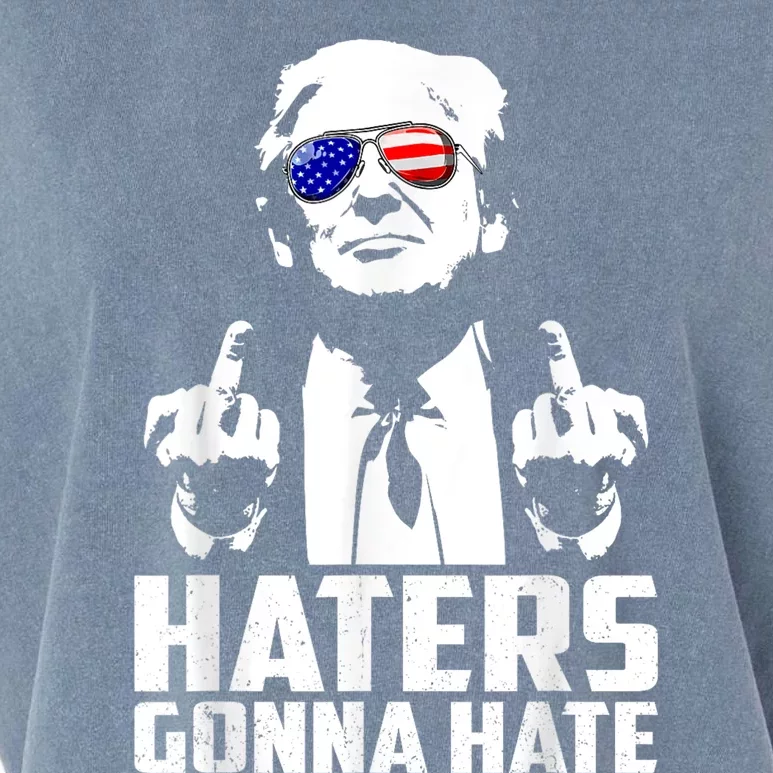 Funny Haters Gonna Hate President Donald Trump Middle Finger Garment-Dyed Women's Muscle Tee