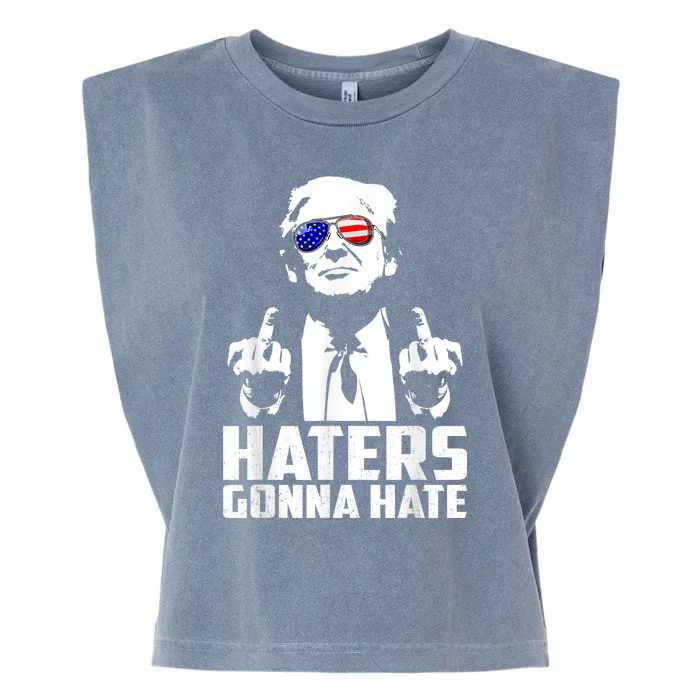 Funny Haters Gonna Hate President Donald Trump Middle Finger Garment-Dyed Women's Muscle Tee