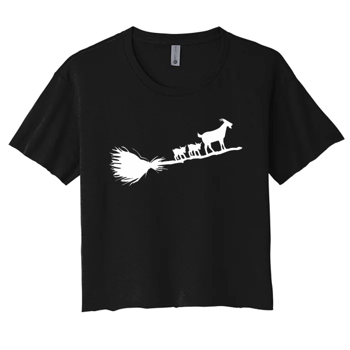 Flying Halloween Goats With Baby Goat Women's Crop Top Tee