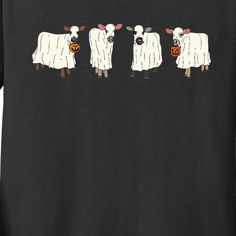 Funny Halloween Ghost Cows Trick Or Treat Cow Lover Kids Long Sleeve Shirt