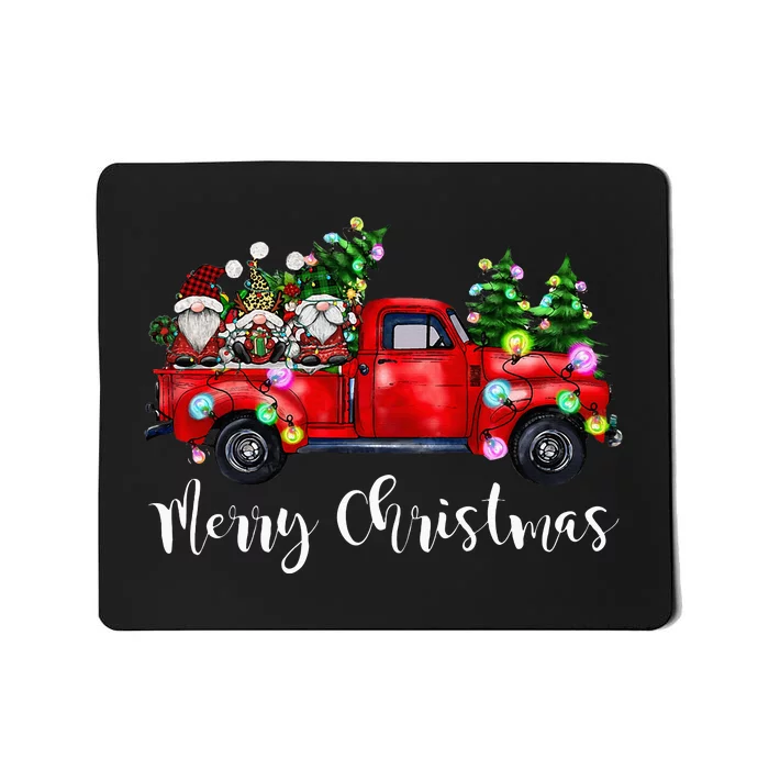 Festive Holiday Gnomes in Red Truck Merry Christmas Mousepad