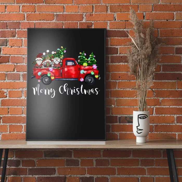 Festive Holiday Gnomes in Red Truck Merry Christmas Poster