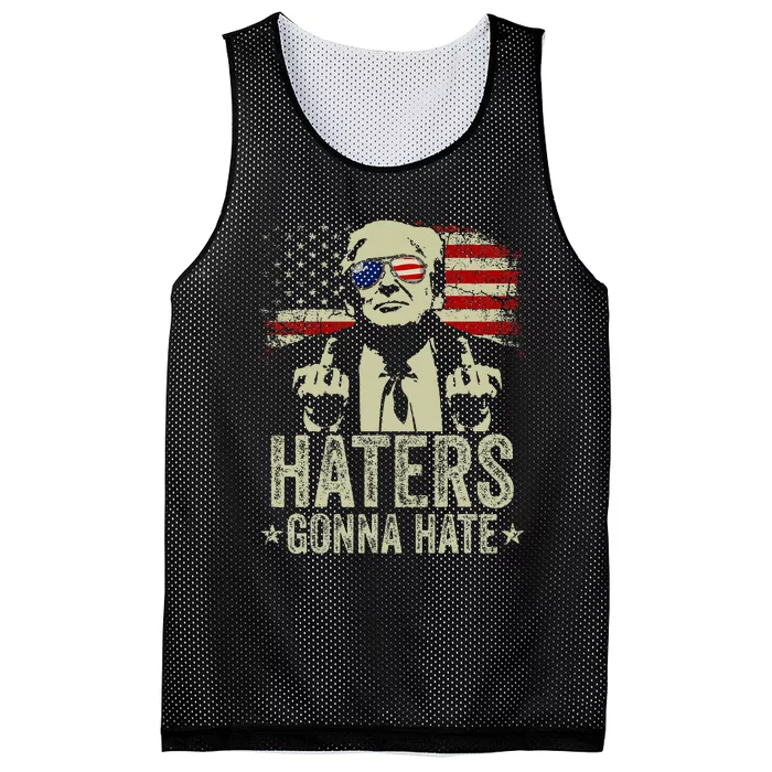 Funny Haters Gonna Hate President Donald Trump Middle Finger Mesh Reversible Basketball Jersey Tank